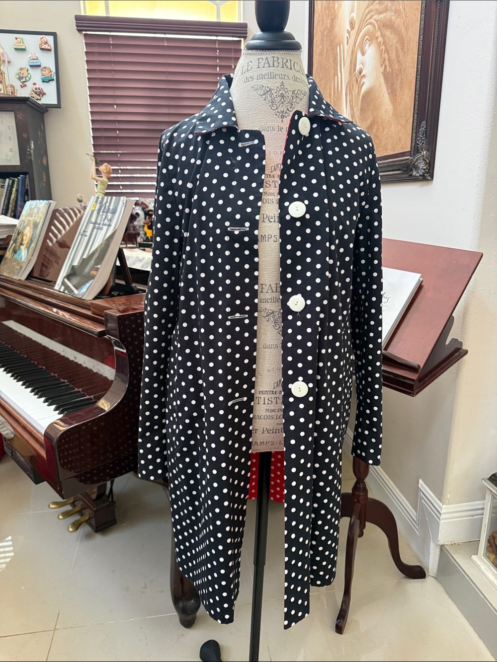 Polka Dot Longline Trench Coat - Black & White reversible to Red & White